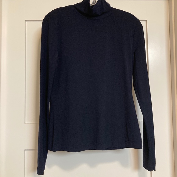 NWOT St John Fine Jersey Long-Sleeve Turtleneck Shell (Navy Size small) - Picture 1 of 6